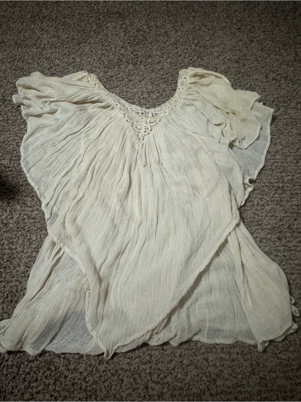 Jen's Pirate Booty Cream Gauzy Crochet Yoke Tunic Top